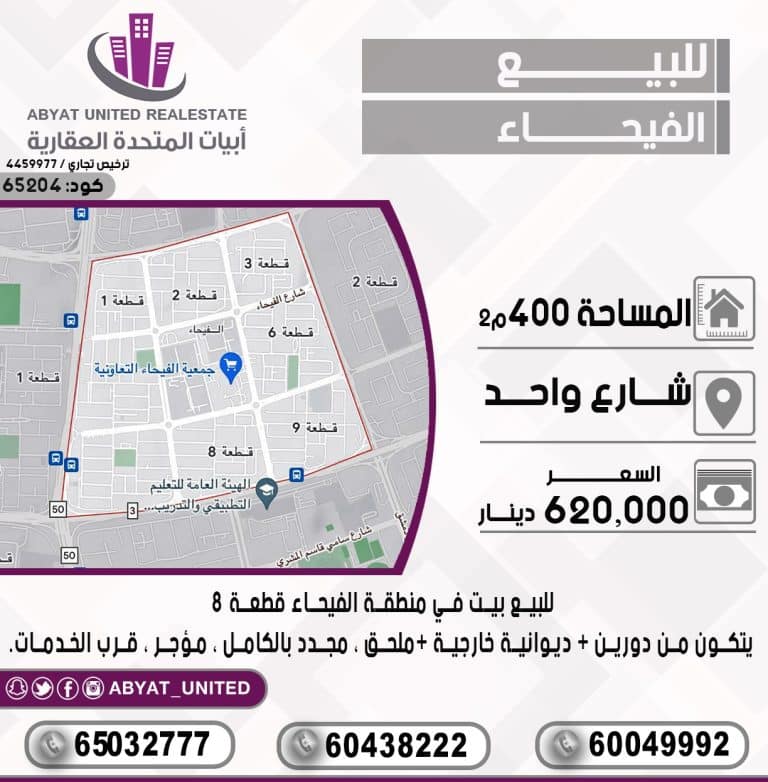 بيت في منطقة الفيحاء قطعة 8